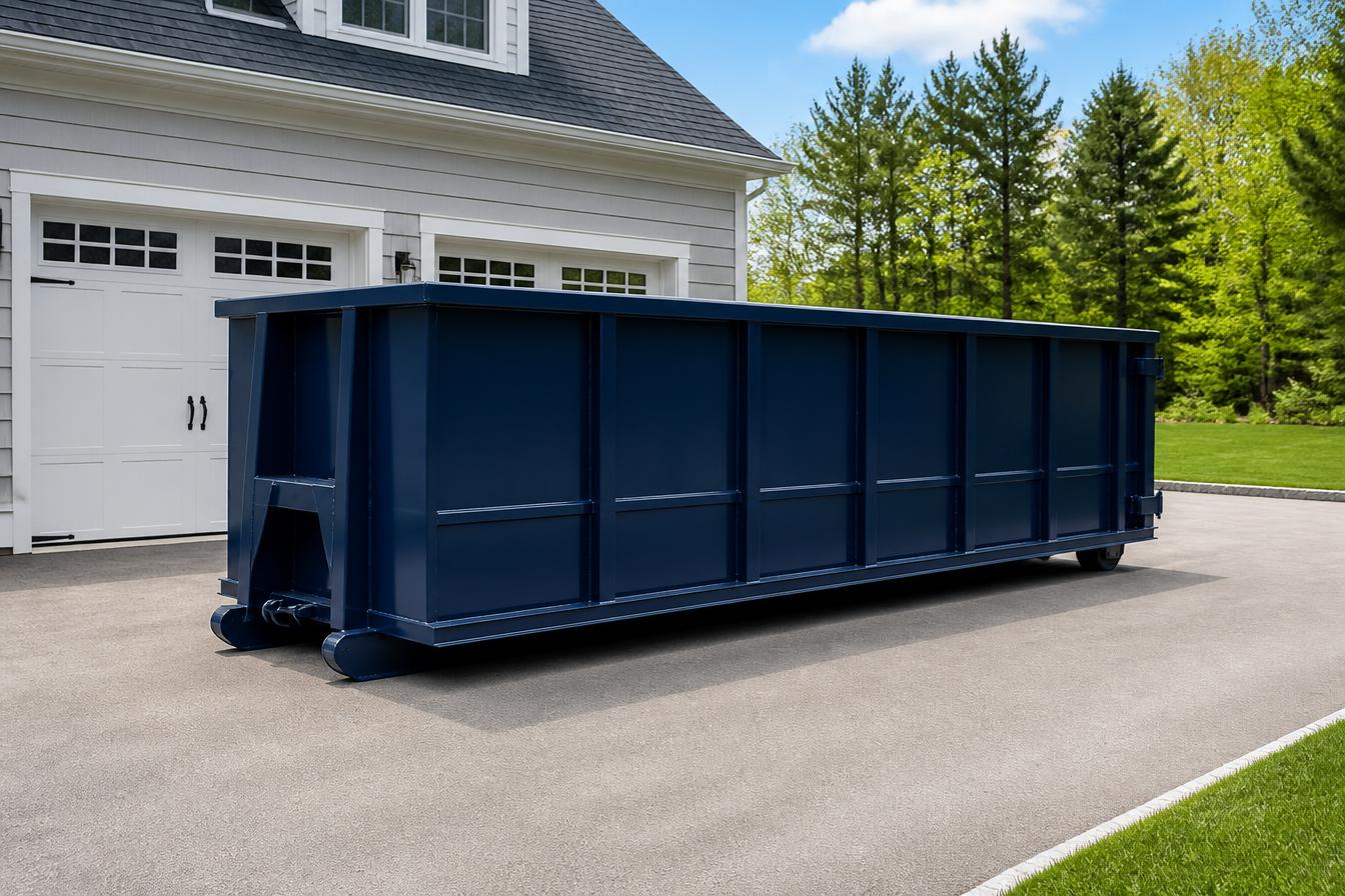 14 yard roll-off dumpster on a residential driveway